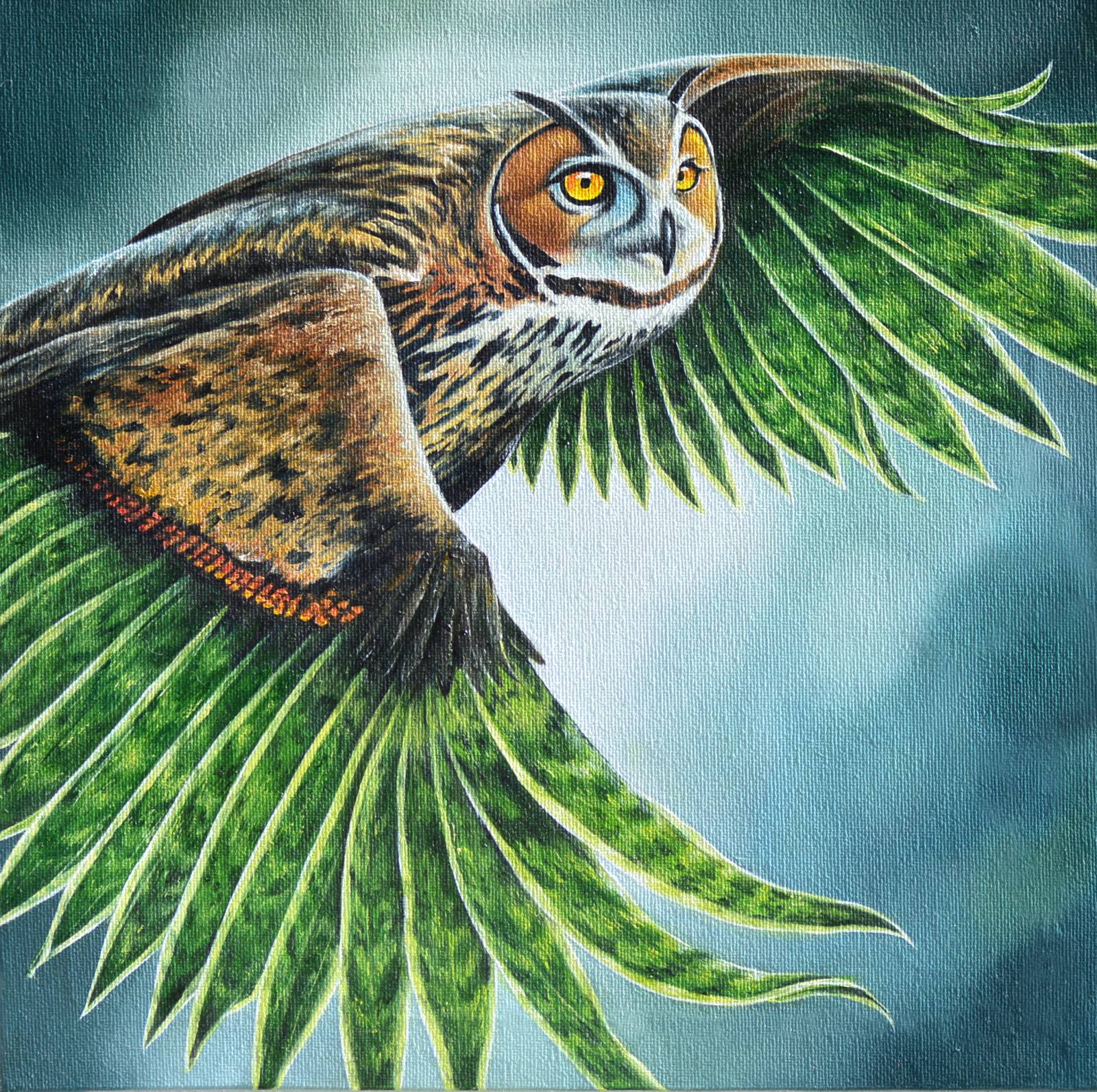 Marlou Jaspers Art Surrealistic oil painting Flying Green